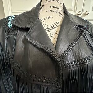 Arturo fringe jacket . Black Leather